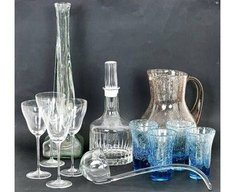 A collection of modern glass, comprising - 1. A set of four Rosenthal Studio-Linie crystal wine glasses, etched marks, 18.6cm