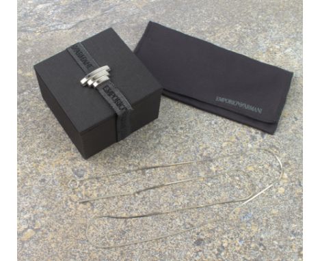 A sterling silver knife blade pendant necklace - in an Emporio Armani box, the pendant with 925 and 'BB' maker's mark, on an 