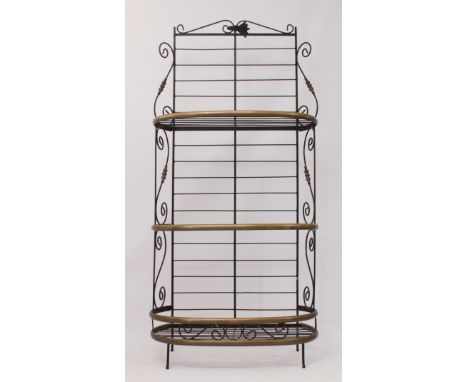 A large French wrought iron and brass etagere or bakery / boulangerie stand - first half 20th century, the openwork ladder ba