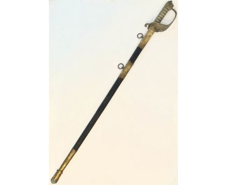 An 1827 pattern naval officer's sword by Henry Wilkinson of London - the 80.5cm single edge fullered steel blade with etched 