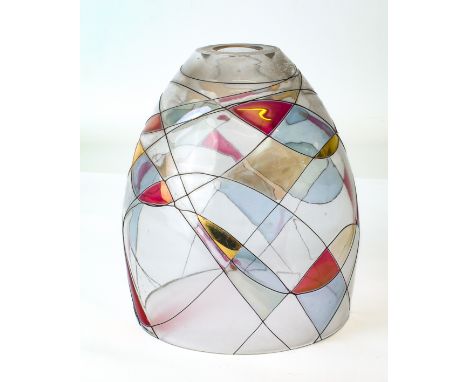 A Murano hand painted Art Deco style glass lamp shade - probably 1980s-90s, of ovoid form, with geometric decoration in gilt,