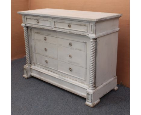 A French late 19th century style painted buffet - late 20th century, the rectangular top over two frieze drawers on turned ba