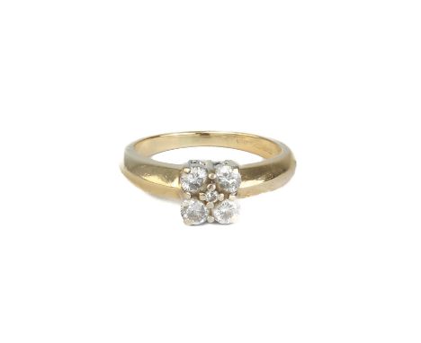 An 18ct yellow gold and diamond five-stone ring - hallmarked, with five brilliant cut diamonds, on a bladed shank, size K/L.