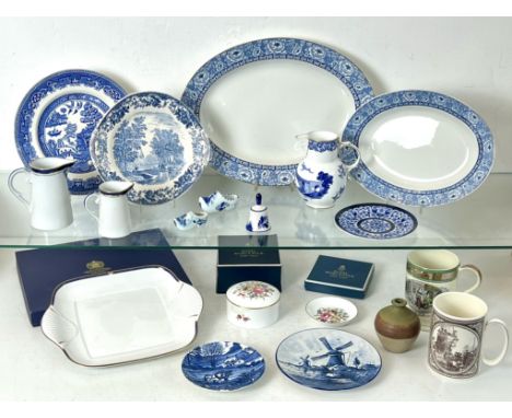 A small collection of bone china - including a boxed Royal Worcester 'Carina Blue' cake plate; a boxed Royal Worcester lidded