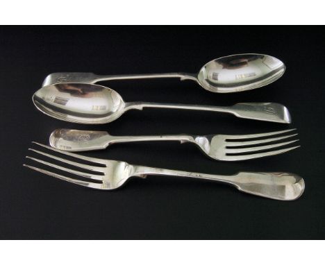 A harlequin Georgian and later silver part canteen of cutlery, all Old English pattern, some with initials and family crests,