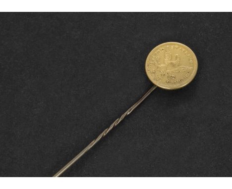 A 19th century US 2 1/2 dollar gold coin stick pin, the 1878 coin now mounted on a stick pin 