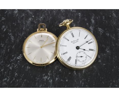 A gold plated open faced pocket watch by Tissot, marked to dial, together with an Oris open faced pocket watch, both keyless 