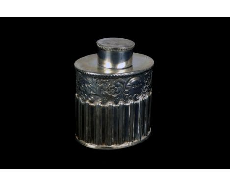 A late Victorian silver tea caddy by Roberts & Belk, with fluted and embossed design, marked Sheffield 1899 (2) 