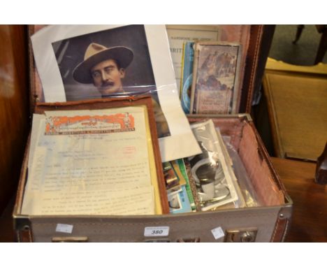 Ephemera -  a vintage small  suitcase with contents,an Ordinance Survey map of Snowdon; Hand book and Guide British birds; bl