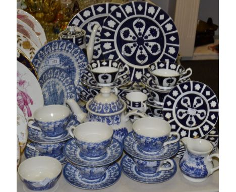 Blue and White Ceramics - Royal Crown Derby, unfinished part coffee and dinner service; Broadhurst ironstone Windsor Castle p