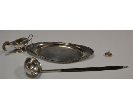 A Victorian silver navette shaped snuffer tray, gadrooned border, 20.5cm wide, William Hutton & Sons, Sheffield 1896, 4oz; a 