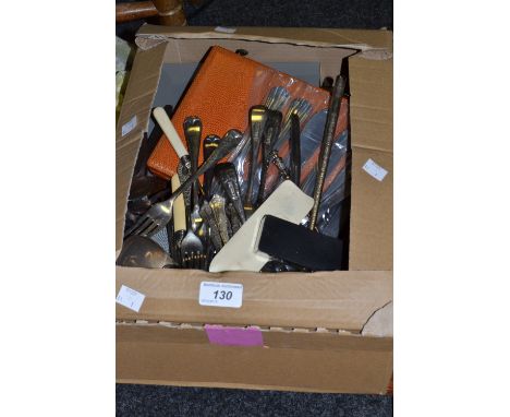 Flatware - an oak cased set of flatware , Guy Degranne flatware, a ladle, fish knives;  etc 