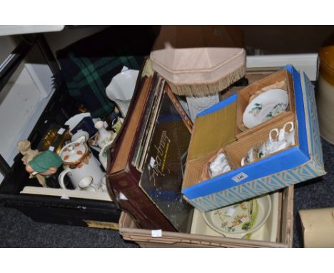Household Goods - a travel rug; a vintage mirror; a carriage clock; teawares; records; a cast iron money box;  etc (2 boxes )