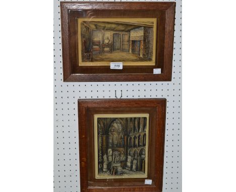 A framed ceramic diorama Poets corner Westminster Abbey; another, Birth room Shakespeare's House