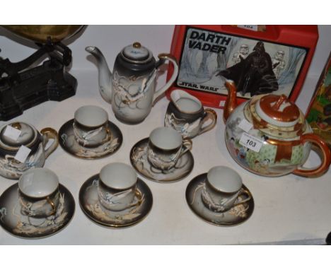 A Japanese  eggshell tea service ; a Japanese teapot 