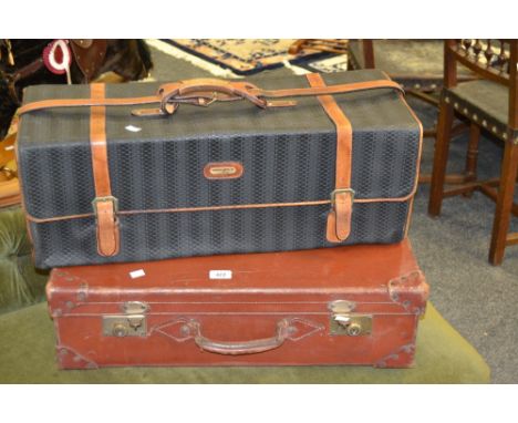 Vintage luggage - a Carnival de Vense, leather banded trunk; leather suitcase (2)