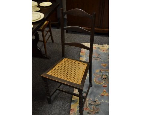 A pair of stained rush seated dining chairs, ladder back, H-stretcher, etc (4)