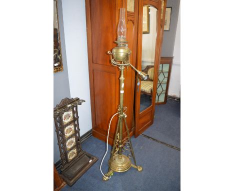 Victorian Brass Oil Lamp on Stand with Modern Electrification 