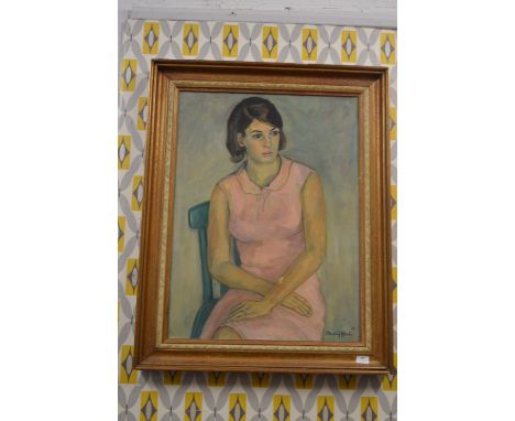 Framed Oil on Canvas Portrait of a Young Lady by M. Gyzell 1966 (in original frame, some damage to canvas) 