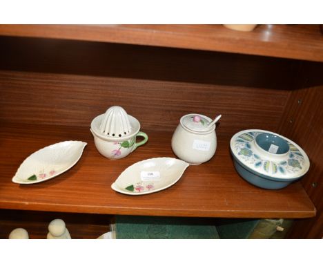 Crown Devon Preserve Pot, Lemon Squeezer, Two Dishes, plus a Retro Covered Dish 