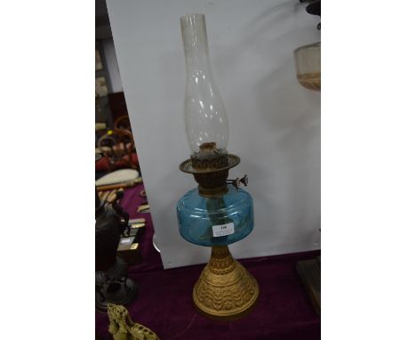 Victorian Oil Lamp with Blue Glass Reservoir 