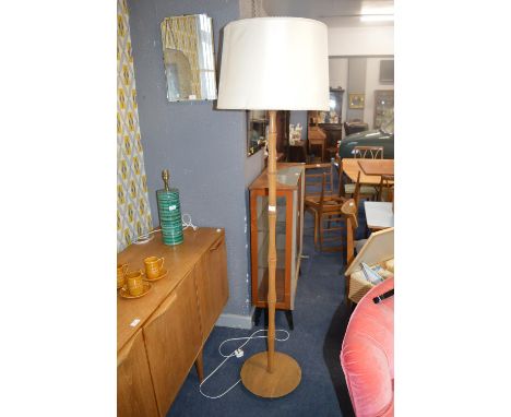 Turned Beech Standard Lamp with Cream Shade 