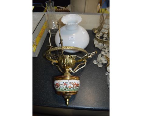 Oil Lamp Style Ceiling Light with Hunting Scene Motif 
