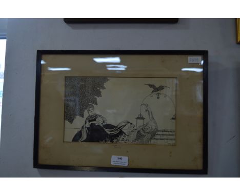 Framed Pen Sketch "Vanity" by H. Hill 