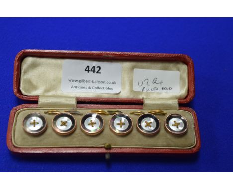 Cased Set of Six Rolled Gold Detachable Buttons with Mother of Pearl Inserts 