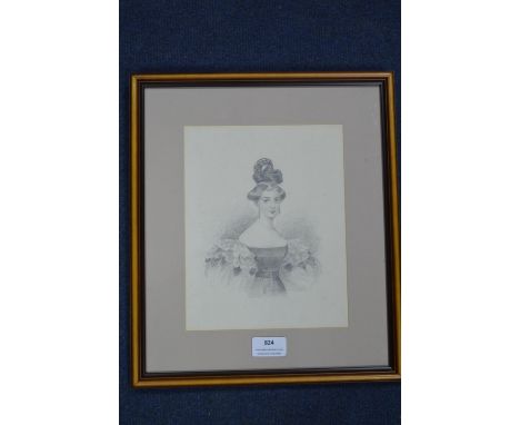 Victorian Pencil Sketch of a Young Lady 