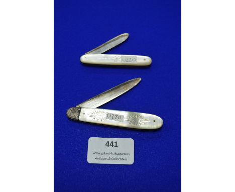 Two Hallmarked Sterling Silver Fruit Knives with Mother of Pearl Handles