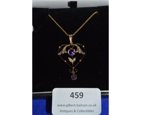 9k Gold Art Nouveau Pendant with Amethyst ~3.2g gross 