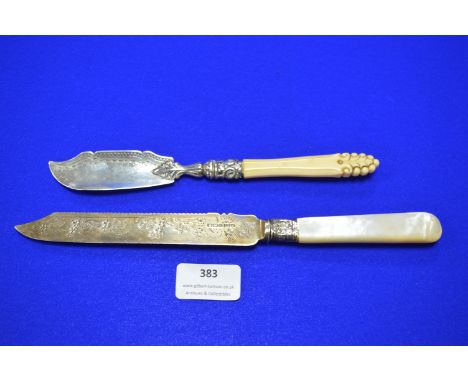 Two Hallmarked Sterling Silver Knives with Bone &amp; Mother of Pearl Handles 