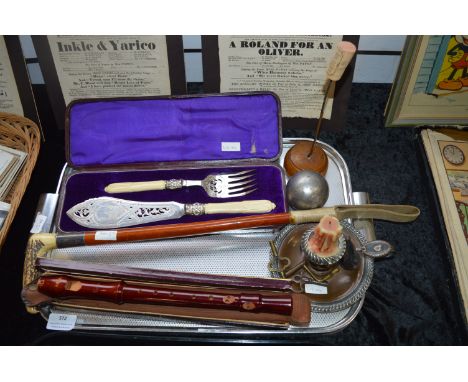 Plated Serving Set, Boxed Recorder, Riding Crop, Candlestick, etc. 