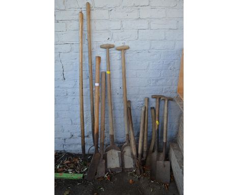 Eleven Vintage Agricultural Tools; Dyke Spades, Pitchforks, etc. 