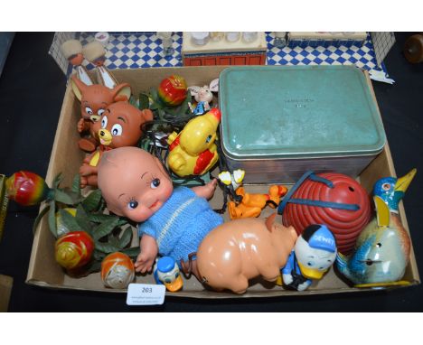 Vintage Clockwork Pig, Tinplate Duck, Kewpie Doll, Marbles, etc. 