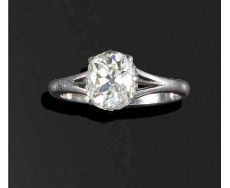A diamond solitaire ring, the cushion-shaped diamond weighs 1.70cts (known weight) and is set in platinum, size N