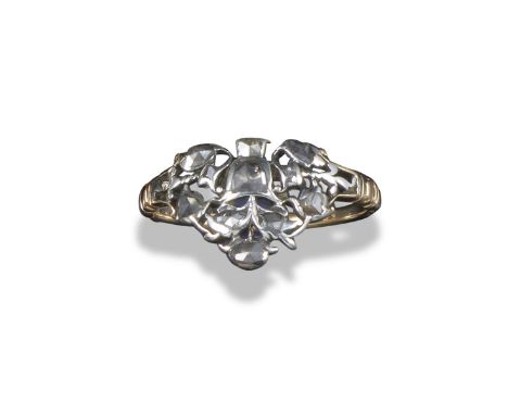 A George III giardinetto ring, set with rose-cut diamonds in silver and gold closed-back setting, size K