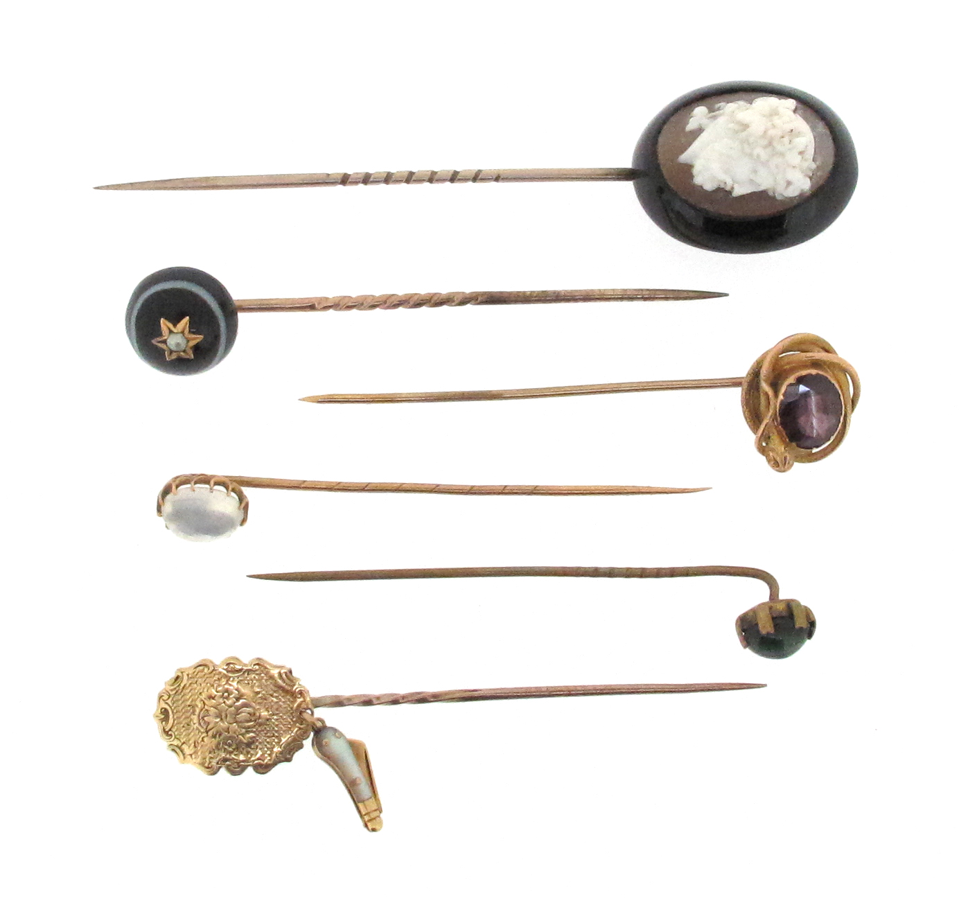 One hundred assorted stick pins, including an early 19th century pin