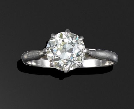 A diamond solitaire ring, the old circular-cut diamond weighs 2.32cts (known weight) and is set in platinum, size Q
