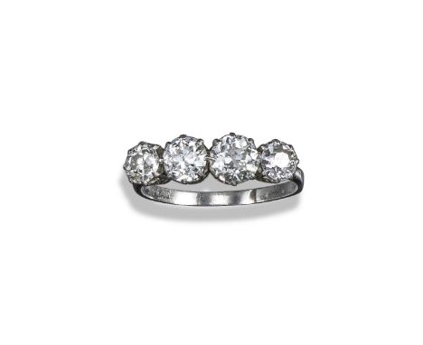 A diamond four stone ring, set with graduated old circular-cut diamonds in platinum, size O