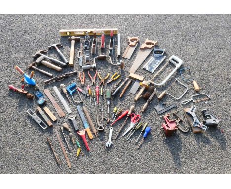 One box containing a selection of hand tools to include bench vice, mortice jointer and a 'G' clamp.