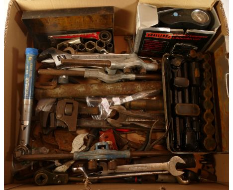 A collection of engineering hand tools to include ring spanners, open spanners, adjustable spanners, torque wrench, socket se