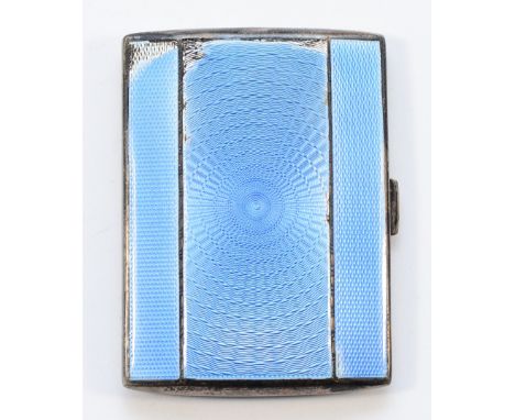 A silver and blue guilloche enamel cigarette case, Birmingham 1933, damage to the edges of the enamel, 8x6cm, 83gm