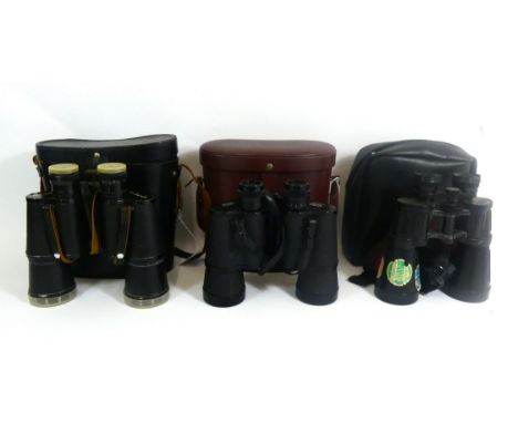 Three pairs of binoculars, to include, 3OM3 GNB1, 7x 50, USSR, Optolyth, 10 x 50, in pouch, and Carl Zeiss Jena Jenoptem 10 x