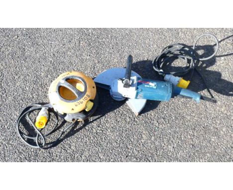 A Bosch GWS 24-300 110V 2200w angle grinder, together with a Defender Spider Ball 110v power unit.