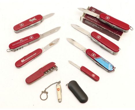 Ten penknives, to include, three boxed Victorinox 'the Original Swiss Army Knife' examples. (10)