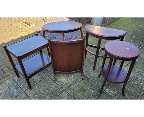 A group of early 20th century and later furniture items, to include two mahogany side tables, a demilune hall table, a tea tr