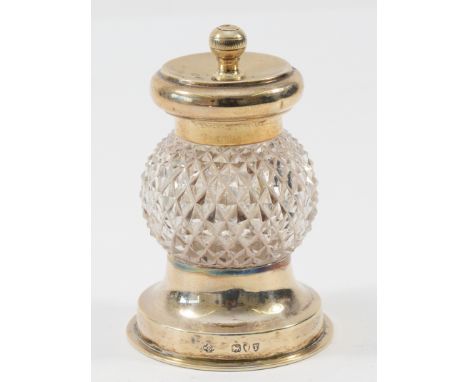 A Victorian silver and cut glass pepper grinder, London 1894,  10cm.