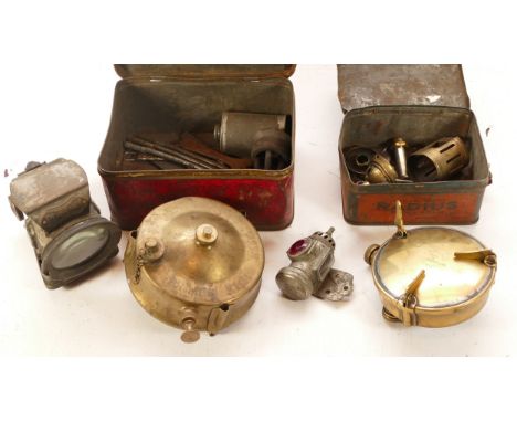 Early to mid twentieth century bicycle lamps and camp stoves to include, a Joseph Lucus No. 344 bicycle lamp, a Joseph Lucus 